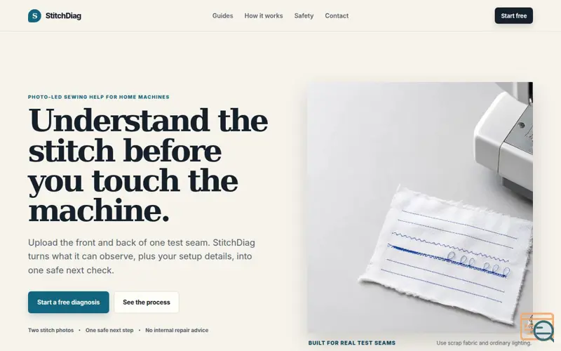 Screenshot of StitchDiag | Safe sewing machine troubleshooting