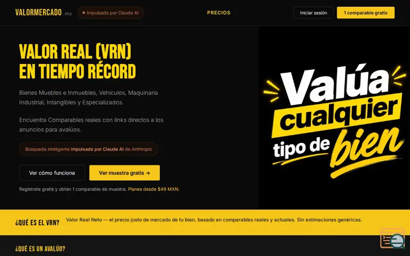 Screenshot of ValorMercado.mx — Valuación Inmobiliaria