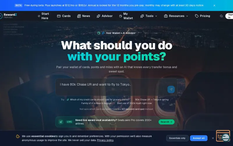 Screenshot of RewardZ Travel, a launch using FlexOffers