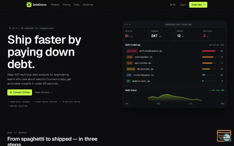 Screenshot of DebtDrone, a launch using HSTS