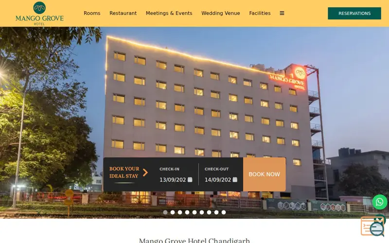 Screenshot of Mango Grove Hotel, a launch using Simplotel
