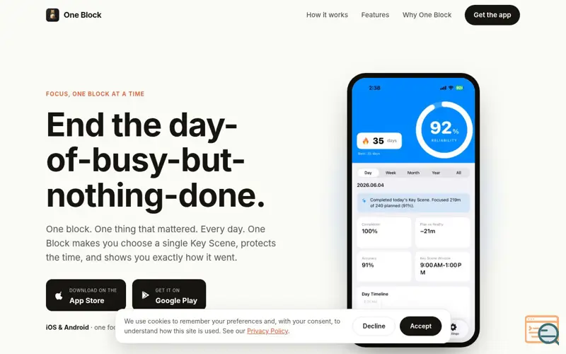 Screenshot of One Block — Your Key Scene