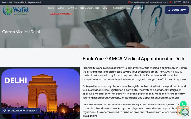 Screenshot of Wafid medical services in Delhi , a launch using Flatsome