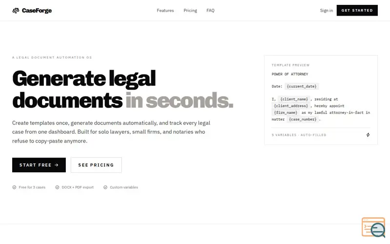 Screenshot of CaseForge — Legal Document Automation for Small Firms