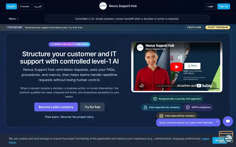 Screenshot of Nexus Support Hub