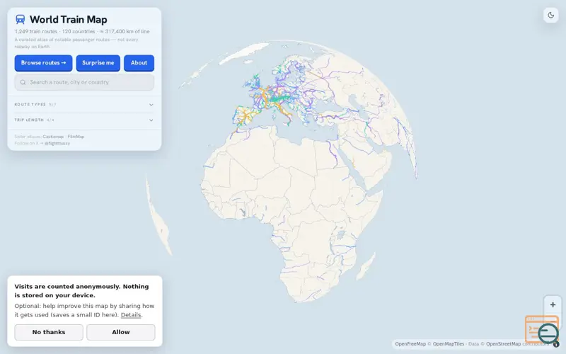 Screenshot of World Train Map