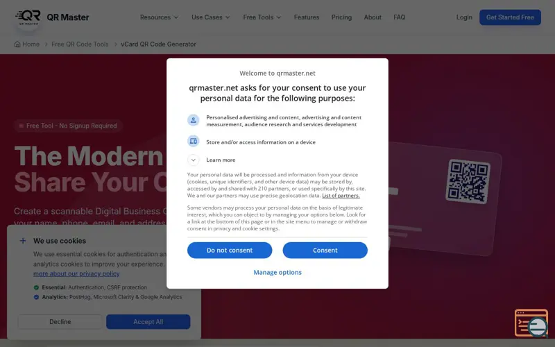 Screenshot of vCard QR Code Generator by QRMaster