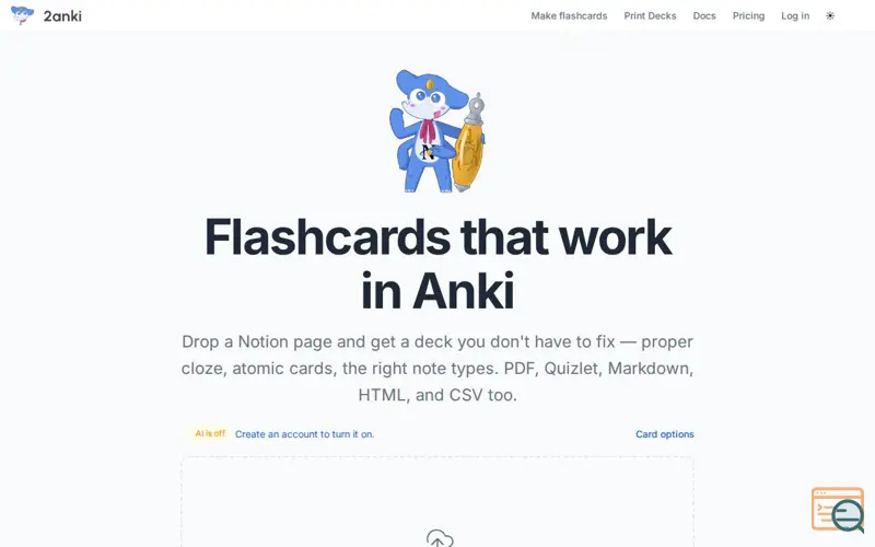 Screenshot of 2anki.net, a launch using Domeneshop Email
