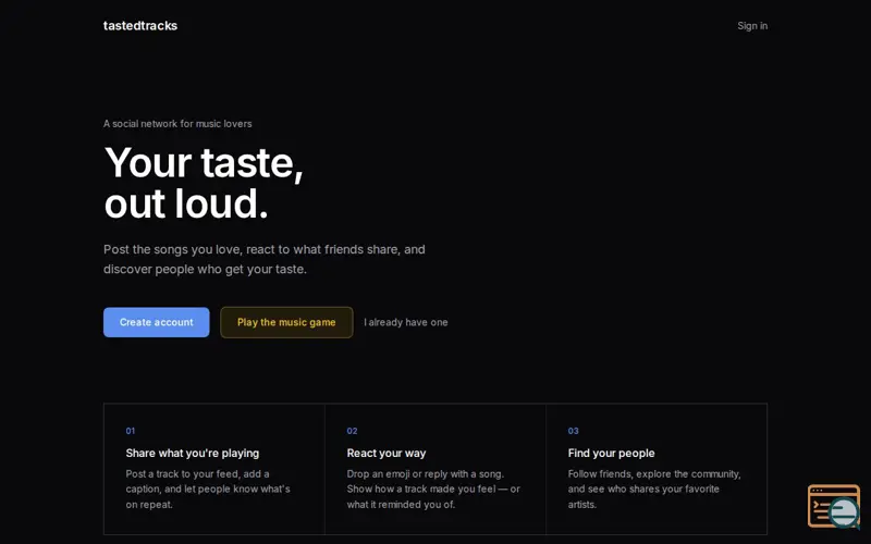 Screenshot of tastedtracks — share your music taste