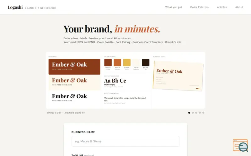 Screenshot of Logoshi Brand Kit Generator