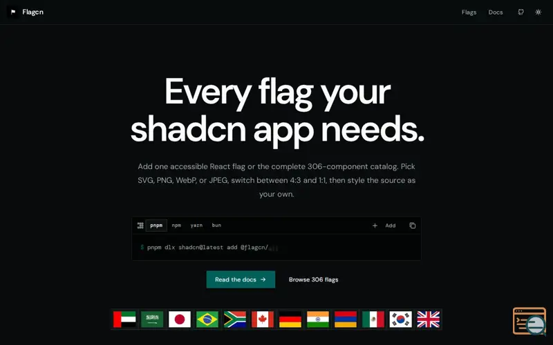 Screenshot of Flagcn: Accessible Flag Components for shadcn/ui