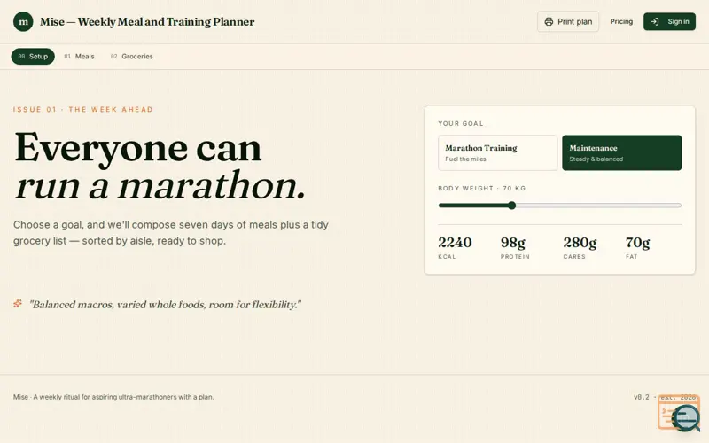 Screenshot of Mise — Trail Marathon Training Planner