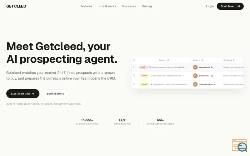 Screenshot of Getcleed, a launch using Leadsy