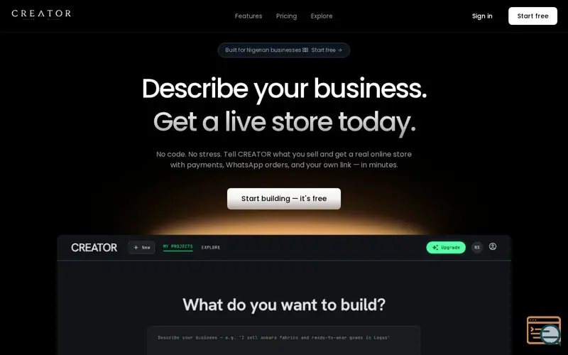 Screenshot of CREATOR by WISELY — Build your online store in minutes