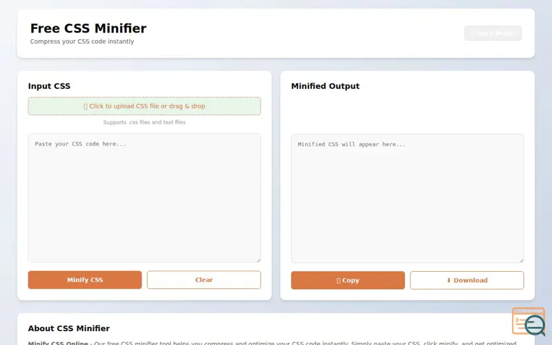 Screenshot of Free CSS Minifier