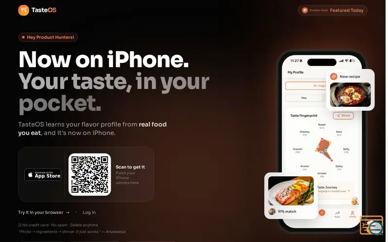 Screenshot of TasteOS for iPhone