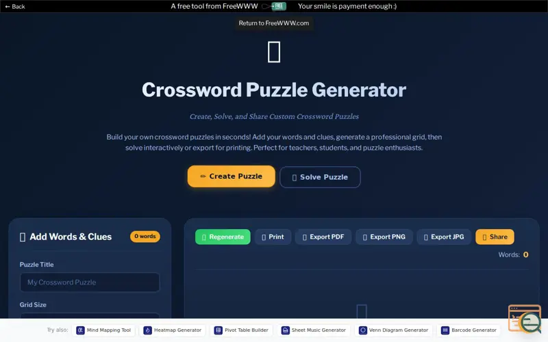 Screenshot of Crossword Generator by FreeWWW