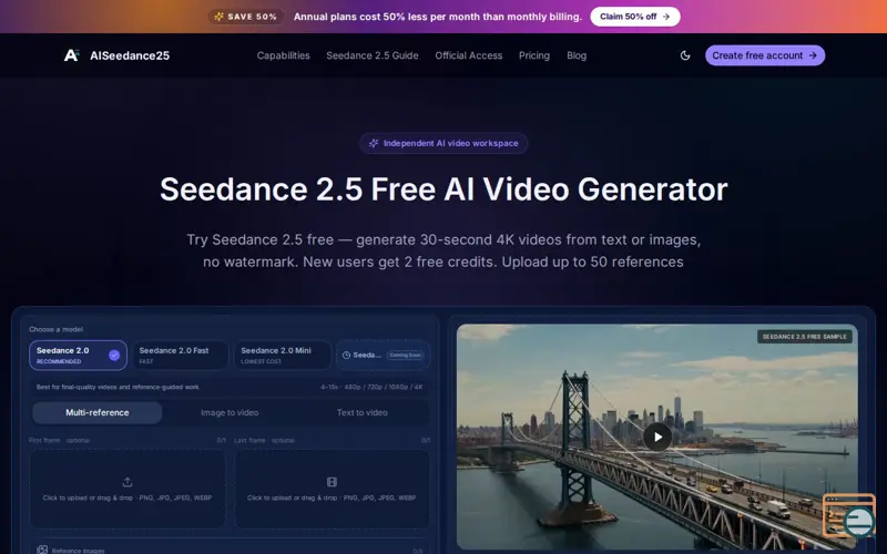Screenshot of Seedance 2.5 Free AI Video Generator | AISeedance25