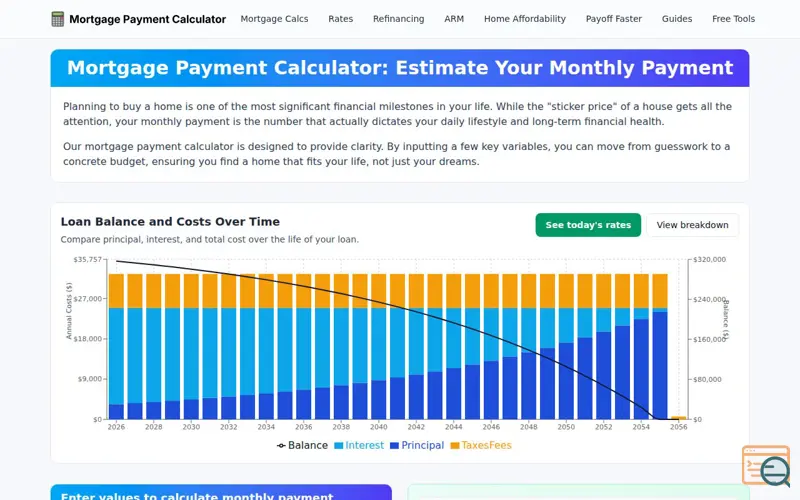 Screenshot of Mortgage Payment Calculator