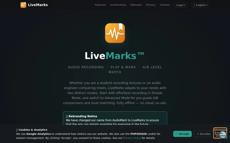 Screenshot of LiveMarks