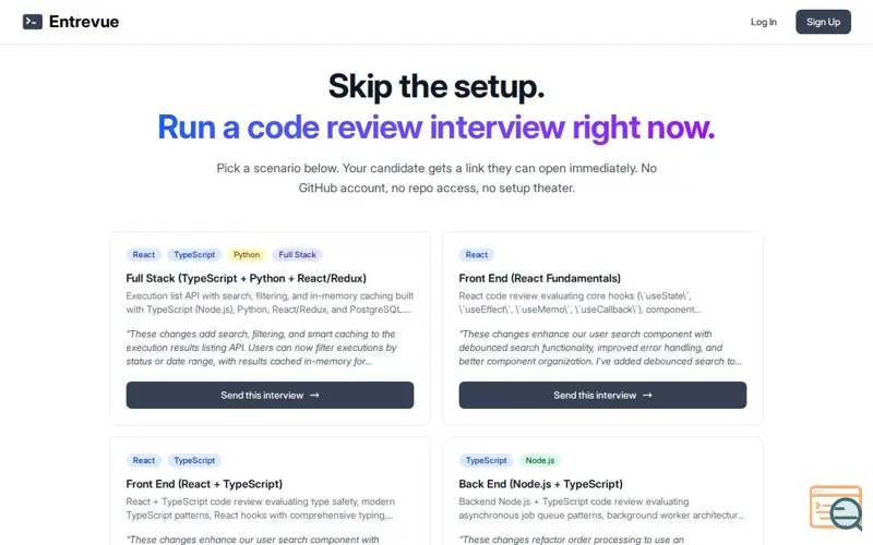 Screenshot of Entrevue