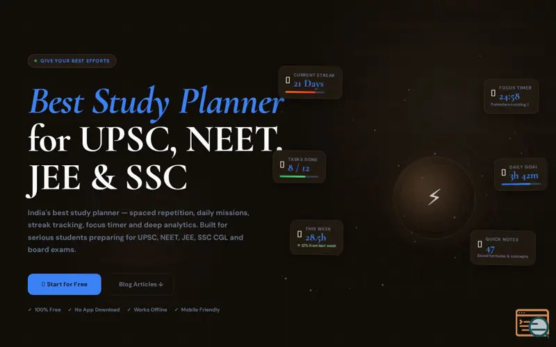 Screenshot of QuickStudy  study planner