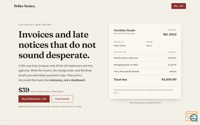 Screenshot of Polite Notice
