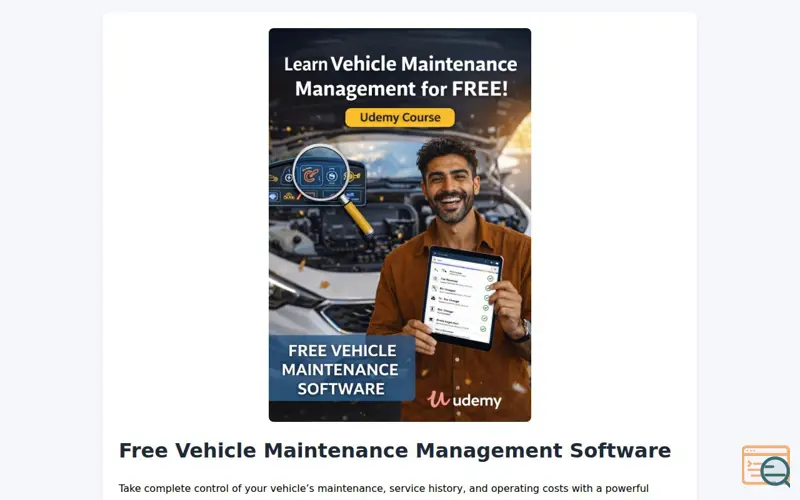 Screenshot of Vehicle Maintenance Management Software