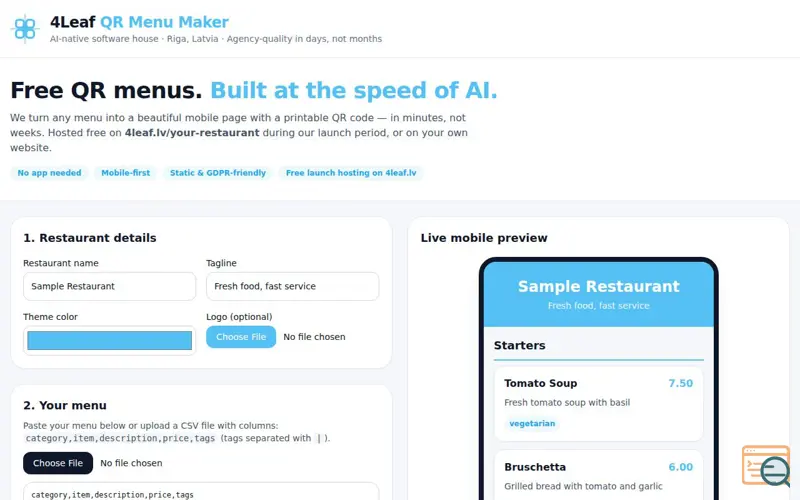Screenshot of 4Leaf — QR Menu Maker