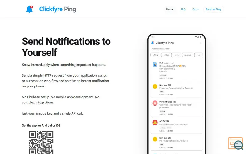 Screenshot of Clickfyre Ping