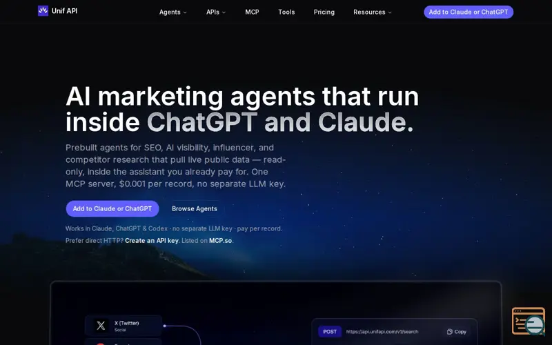 Screenshot of Unif API