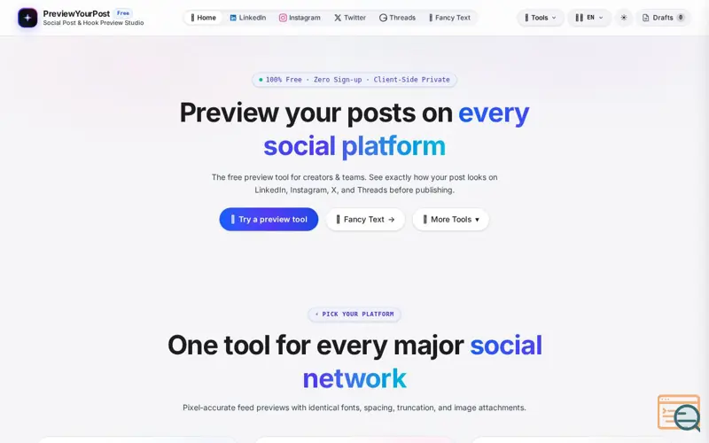 Screenshot of PreviewYourPost