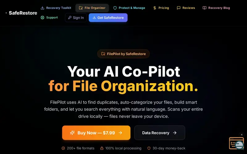 Screenshot of FilePilot by SafeRestore, a launch using TrustedSite