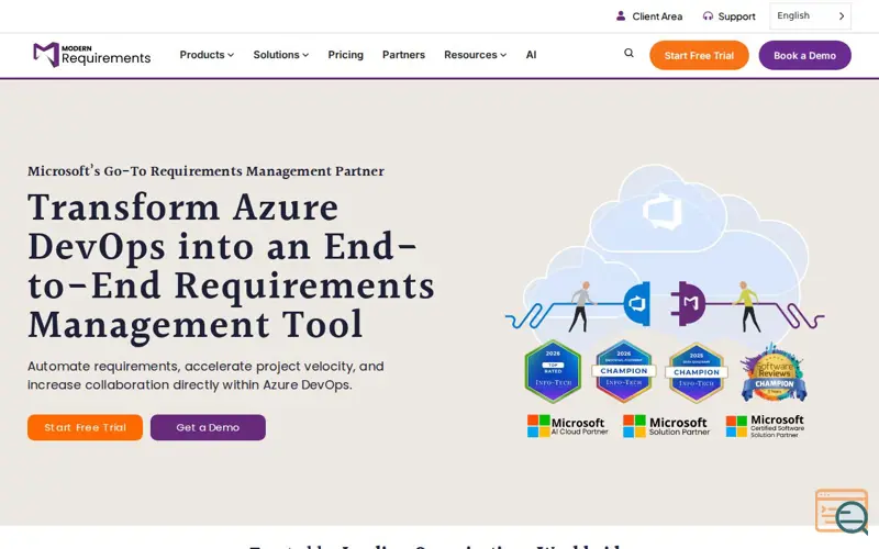 Screenshot of Modern Requirements, a launch using Essential Addons for Elementor