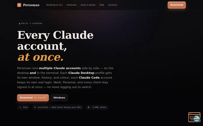 Screenshot of Personae — Run multiple Claude accounts at once | macOS & Windows