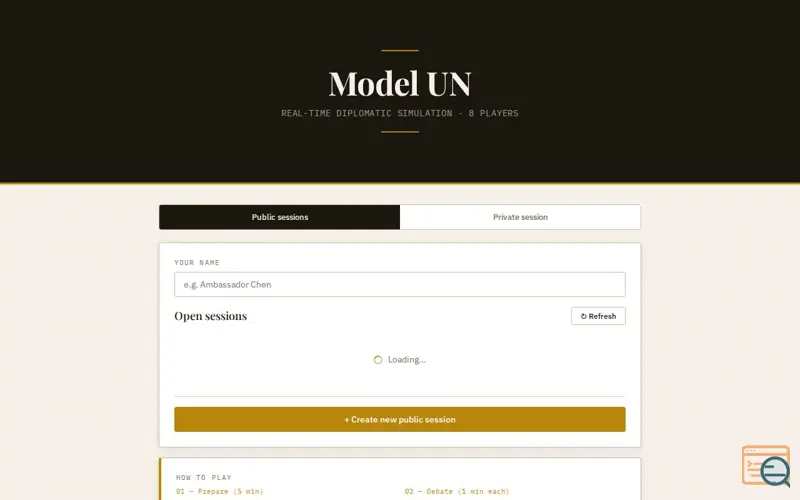 Screenshot of Model UN — Diplomatic Simulation