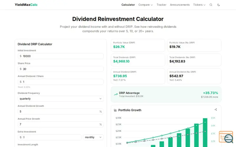 Screenshot of YieldMaxCalc