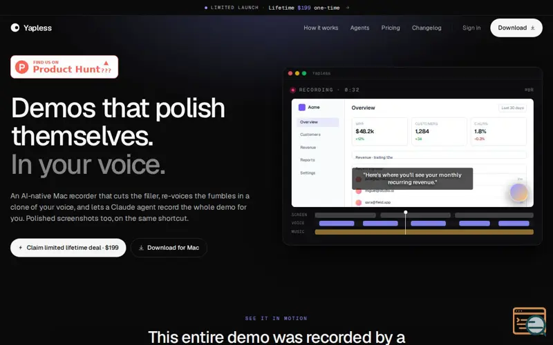 Screenshot of Yapless, a launch using Pylon