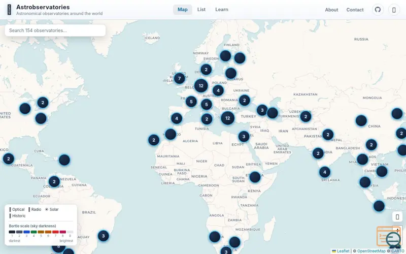 Screenshot of Astrobservatories