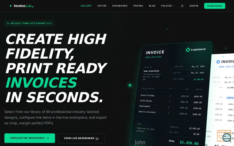 Screenshot of InvoiceGallery