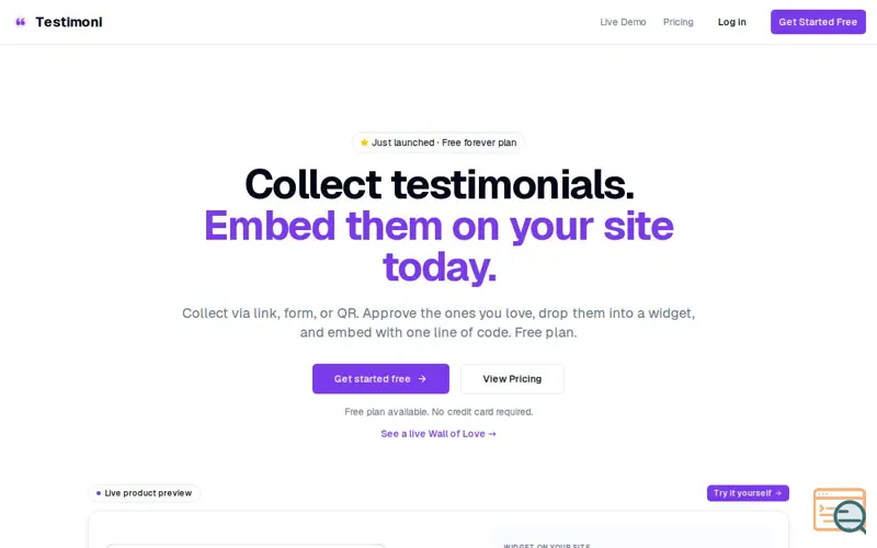 Screenshot of Testimoni - Collect & Display Customer Testimonials