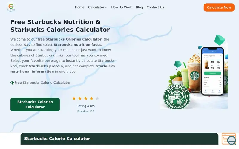 Screenshot of Starbucks Calories Calculator