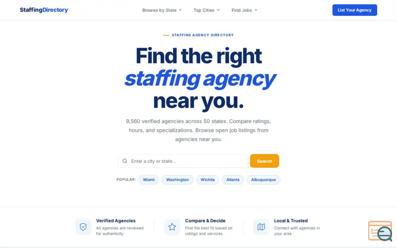 Screenshot of StaffingDirectory.net, a launch using DonDominio Mail