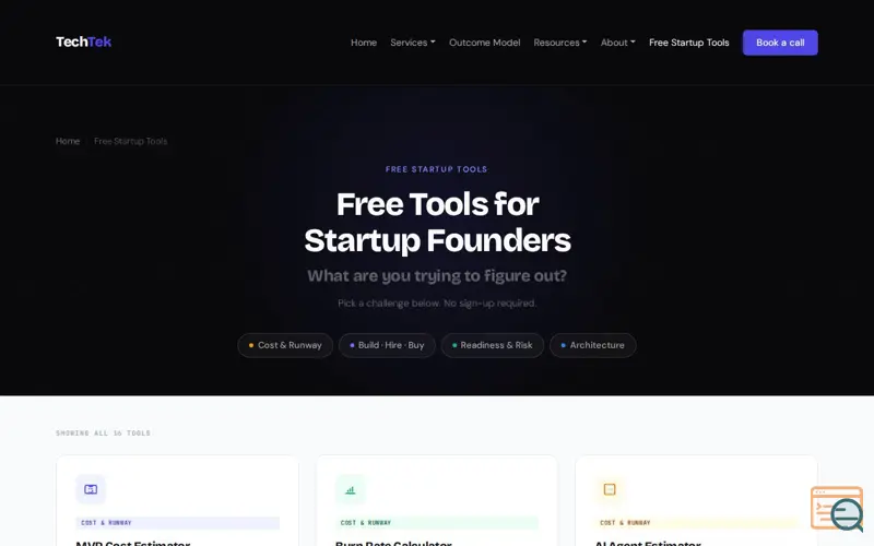 Screenshot of TechTek Startup Founder Tools