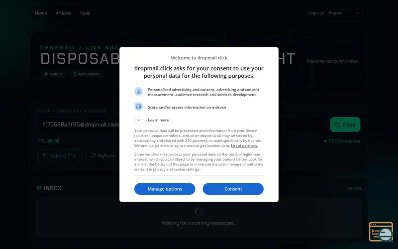 Screenshot of DropMail