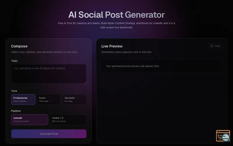 Screenshot of AI Social Post Generator