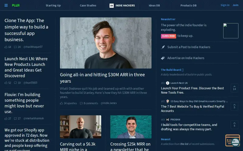 Screenshot of Indie Hackers