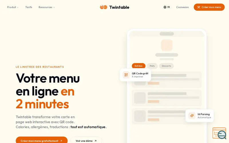 Screenshot of Twintable, a launch using Workbox