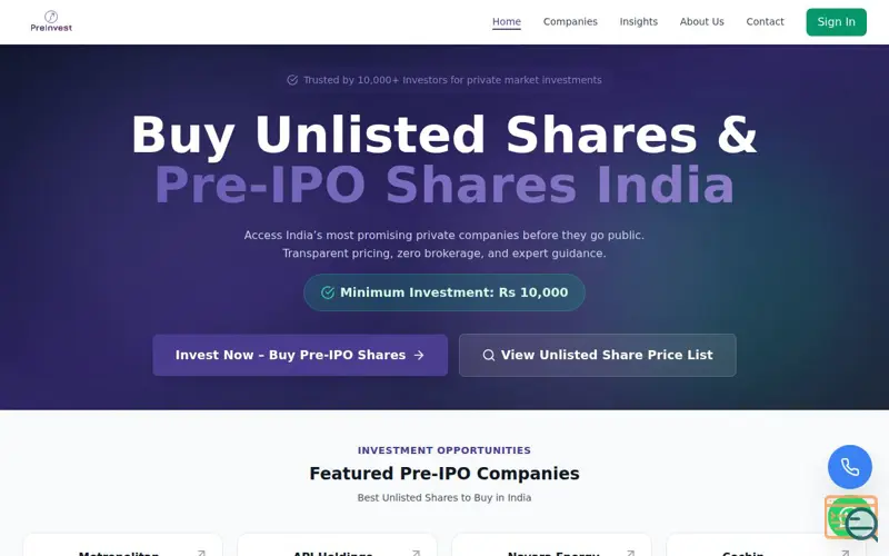 Screenshot of PreInvest