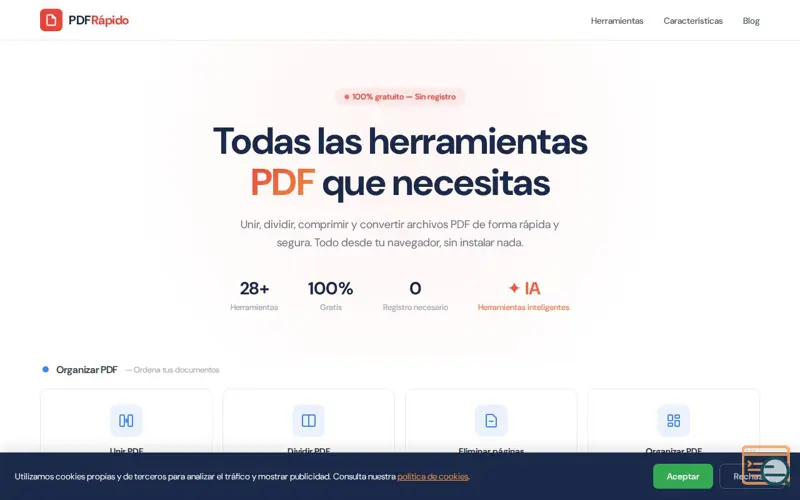 Screenshot of PDFRápido, a launch using Arsys